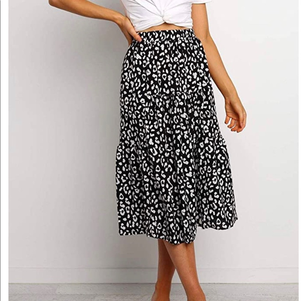Boho leopard print Aline midi skirt
